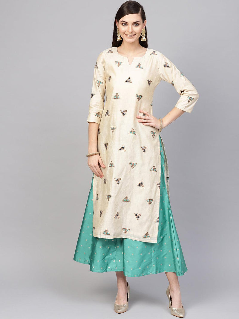 Beige Embroidered Polyester Kurta Set - Libas